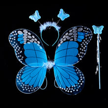 Load image into Gallery viewer, 3/4pcs Kids Butterfly Wings Set Girls Butterfly Dress Headband Wand Halloween Party Costume Children Fairy Props Christmas Photography Clothes Props
