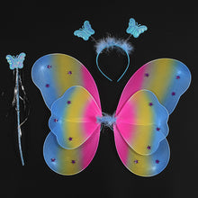 Load image into Gallery viewer, 3/4pcs Kids Butterfly Wings Set Girls Butterfly Dress Headband Wand Halloween Party Costume Children Fairy Props Christmas Photography Clothes Props
