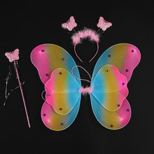 Load image into Gallery viewer, 3/4pcs Kids Butterfly Wings Set Girls Butterfly Dress Headband Wand Halloween Party Costume Children Fairy Props Christmas Photography Clothes Props
