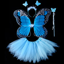 Load image into Gallery viewer, 3/4pcs Kids Butterfly Wings Set Girls Butterfly Dress Headband Wand Halloween Party Costume Children Fairy Props Christmas Photography Clothes Props
