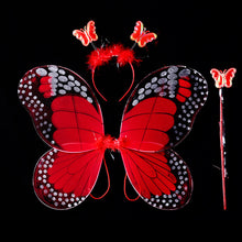 Load image into Gallery viewer, 3/4pcs Kids Butterfly Wings Set Girls Butterfly Dress Headband Wand Halloween Party Costume Children Fairy Props Christmas Photography Clothes Props
