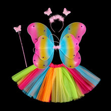 Load image into Gallery viewer, 3/4pcs Kids Butterfly Wings Set Girls Butterfly Dress Headband Wand Halloween Party Costume Children Fairy Props Christmas Photography Clothes Props
