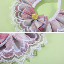 Load image into Gallery viewer, Pet Bib Pink Plaid Ribbon Dog Bowtie Organza Cotton Scarf Gauze Dog Necklace Bibs Cat Kitten Accessories

