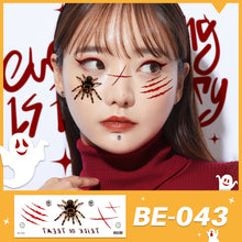 Load image into Gallery viewer, Waterproof Halloween Tattoo Stickers Simulation Spider Blood Facial Makeup Halloween Fashion Facial Tattoo Stickers
