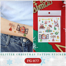 Load image into Gallery viewer, Waterproof Children's Glitter Powder Tattoo Sticker Cartoon Merry Christmas Tattoo Sticker Fashion Festival Face Tattoo Stickers
