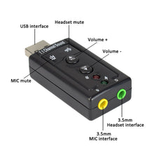 Load image into Gallery viewer, Virtual 7.1 Channel Sound Card External USB 2.0 Audio Mic Speaker Adapter Microphone Stereo 3.5mm Jack Headset Sound Card
