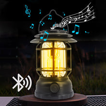 Load image into Gallery viewer, Bluetooth Audio Camping Lamp Outdoor Multi-Functional Waterproof Rechargeable Picnic Light Tent Retro Portable Atmosphere Lamp
