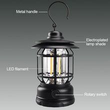 Load image into Gallery viewer, Bluetooth Audio Camping Lamp Outdoor Multi-Functional Waterproof Rechargeable Picnic Light Tent Retro Portable Atmosphere Lamp
