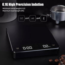 Load image into Gallery viewer, Digital Coffee Scale with Timer LED Screen Espresso USB 3kg/ 0.1g High Precision Measures in Oz/ml/g Kitchen Scale
