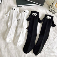 Load image into Gallery viewer, 1 Pair Fashion Funny Creative Magnetic Attraction Hands Black White Cartoon Eyes Couples Socks Celebrity Couple Socks

