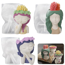 Load image into Gallery viewer, Garland Girl Flower Pot Gypsum Silicone Mold Sleeping Beauty Potted Vase Resin Dropping Mold DIY Candle Holder Silicone Mold
