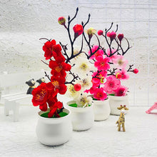Load image into Gallery viewer, 1Pcs Bonsai Simulation Silk Plum Flowers Artificial Pot Plant Home Office Plum Blossom Branch Vases Wedding Home Room Decoration
