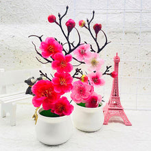 Load image into Gallery viewer, 1Pcs Bonsai Simulation Silk Plum Flowers Artificial Pot Plant Home Office Plum Blossom Branch Vases Wedding Home Room Decoration
