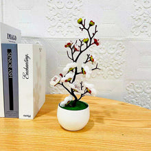Load image into Gallery viewer, 1Pcs Bonsai Simulation Silk Plum Flowers Artificial Pot Plant Home Office Plum Blossom Branch Vases Wedding Home Room Decoration
