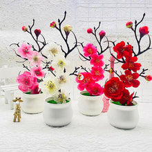Load image into Gallery viewer, 1Pcs Bonsai Simulation Silk Plum Flowers Artificial Pot Plant Home Office Plum Blossom Branch Vases Wedding Home Room Decoration
