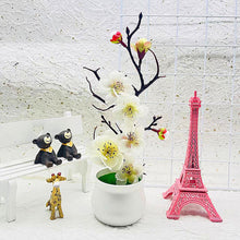 Load image into Gallery viewer, 1Pcs Bonsai Simulation Silk Plum Flowers Artificial Pot Plant Home Office Plum Blossom Branch Vases Wedding Home Room Decoration
