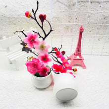 Load image into Gallery viewer, 1Pcs Bonsai Simulation Silk Plum Flowers Artificial Pot Plant Home Office Plum Blossom Branch Vases Wedding Home Room Decoration

