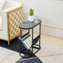 Load image into Gallery viewer, Glass Oval Small Side Tables Living Room Small Space With Magazines Organizer Storage Space (Set of 2)
