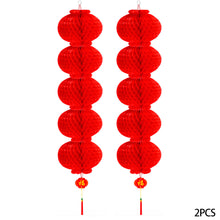 Load image into Gallery viewer, 10/2pcs Traditional Plastic Chinese Red Paper Honeycomb Lantern Reusable Spring Festival Pendant New Year Home Wall Hanging Decor
