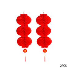 Load image into Gallery viewer, 10/2pcs Traditional Plastic Chinese Red Paper Honeycomb Lantern Reusable Spring Festival Pendant New Year Home Wall Hanging Decor
