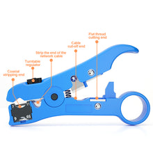 Load image into Gallery viewer, Universal Cutter Stripper Wire Cable for Flat or Round UTP/STP RG59/6/7/11 Wire Coax Coaxial Stripping Tool
