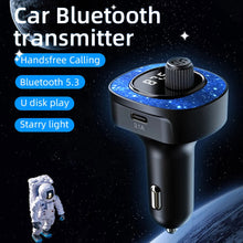 Load image into Gallery viewer, Car FM Transmitter Starry Atmosphere Light Bluetooth-compatible MP3 Player Type-C USB Port Charger Handsfree Call Auto Kit
