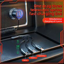 Load image into Gallery viewer, 33W Car Charger 5 Port Output Fast Charging Adapter With Stretchable Cable Compatible For Ios / Android / Type-C Phone Charger
