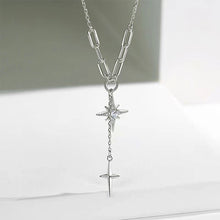 Load image into Gallery viewer, Diamond Studded Eight Pointed Star Pendant Necklace Versatile Personalized Alloy Tassel Pendant Collar Chain Necklace
