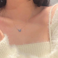 Load image into Gallery viewer, Gradient Blue Butterfly Pendant Necklace Versatile Simple Alloy Clavicular Chain Necklace Women Jewelry
