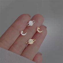 Load image into Gallery viewer, Asymmetric Moon Planet Zircon Earrings Temperamental Personalized Alloy Earrings Ear Studs Exquisite Ear Jewelry
