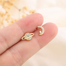 Load image into Gallery viewer, Asymmetric Moon Planet Zircon Earrings Temperamental Personalized Alloy Earrings Ear Studs Exquisite Ear Jewelry
