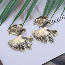 Load image into Gallery viewer, Exaggerated Texture Metal Style Ginkgo Leaf Earrings Personalized Folded Leaf Alloy Earrings Ear Studs Ear Jewelry
