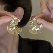 Load image into Gallery viewer, Exaggerated Texture Metal Style Ginkgo Leaf Earrings Personalized Folded Leaf Alloy Earrings Ear Studs Ear Jewelry
