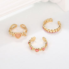 Load image into Gallery viewer, 3pcs/set Pink Purple Love Thorn Imitation Opal Ring Opening Adjustable Alloy Ring Fashionable Temperamental Women Jewelry
