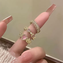 Load image into Gallery viewer, 3pcs/set Pink Purple Love Thorn Imitation Opal Ring Opening Adjustable Alloy Ring Fashionable Temperamental Women Jewelry
