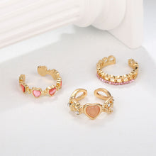 Load image into Gallery viewer, 3pcs/set Pink Purple Love Thorn Imitation Opal Ring Opening Adjustable Alloy Ring Fashionable Temperamental Women Jewelry
