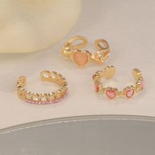 Load image into Gallery viewer, 3pcs/set Pink Purple Love Thorn Imitation Opal Ring Opening Adjustable Alloy Ring Fashionable Temperamental Women Jewelry
