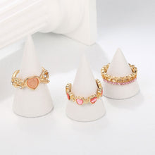 Load image into Gallery viewer, 3pcs/set Pink Purple Love Thorn Imitation Opal Ring Opening Adjustable Alloy Ring Fashionable Temperamental Women Jewelry
