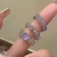 Load image into Gallery viewer, 3pcs/set Pink Purple Love Thorn Imitation Opal Ring Opening Adjustable Alloy Ring Fashionable Temperamental Women Jewelry
