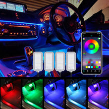 Load image into Gallery viewer, 4Pcs/Set 12V 5V USB LED Car Interior Atmosphere Backlight Ambient Mood Foot Light With Cigarette USB Lighter Decorative APP Remote Control Lamp Auto Accessories
