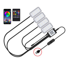 Load image into Gallery viewer, 4Pcs/Set 12V 5V USB LED Car Interior Atmosphere Backlight Ambient Mood Foot Light With Cigarette USB Lighter Decorative APP Remote Control Lamp Auto Accessories
