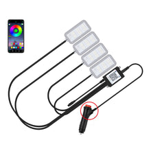 Load image into Gallery viewer, 4Pcs/Set 12V 5V USB LED Car Interior Atmosphere Backlight Ambient Mood Foot Light With Cigarette USB Lighter Decorative APP Remote Control Lamp Auto Accessories
