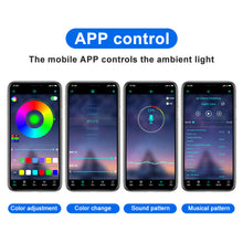 Load image into Gallery viewer, 4Pcs/Set 12V 5V USB LED Car Interior Atmosphere Backlight Ambient Mood Foot Light With Cigarette USB Lighter Decorative APP Remote Control Lamp Auto Accessories
