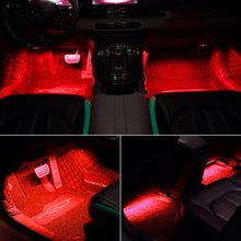 Load image into Gallery viewer, 4Pcs/Set 12V 5V USB LED Car Interior Atmosphere Backlight Ambient Mood Foot Light With Cigarette USB Lighter Decorative APP Remote Control Lamp Auto Accessories

