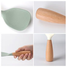 Load image into Gallery viewer, 1Pc Silicone Wooden Handle Rice Spoon High Temperature Resistant Non Stick Rice Spoon Lisheng Rice Spoon Kitchen Accessories
