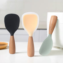 Load image into Gallery viewer, 1Pc Silicone Wooden Handle Rice Spoon High Temperature Resistant Non Stick Rice Spoon Lisheng Rice Spoon Kitchen Accessories
