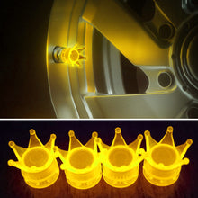 Load image into Gallery viewer, 4Pcs Crown Luminous Style Car Wheel Tire Valve Caps Tyre Rim Stem Covers Airdust Waterproof Motorcycle Bling Accessories

