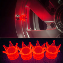 Load image into Gallery viewer, 4Pcs Crown Luminous Style Car Wheel Tire Valve Caps Tyre Rim Stem Covers Airdust Waterproof Motorcycle Bling Accessories
