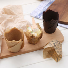 Load image into Gallery viewer, 50Pcs/Set Newspaper Style Muffin Cupcake Liner Paper Cups Caissettes Tulip Baking Cup Cake Wrapper Wedding Birthday Party Decor
