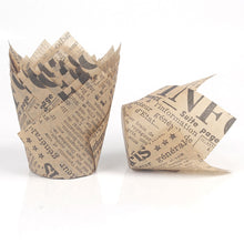 Load image into Gallery viewer, 50Pcs/Set Newspaper Style Muffin Cupcake Liner Paper Cups Caissettes Tulip Baking Cup Cake Wrapper Wedding Birthday Party Decor
